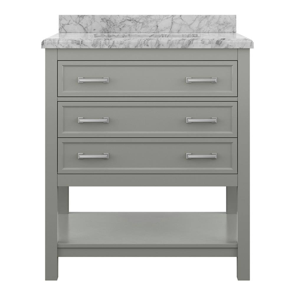 31" Modern Bathroom Vanity in Gray with Carrara White Marble Countertop