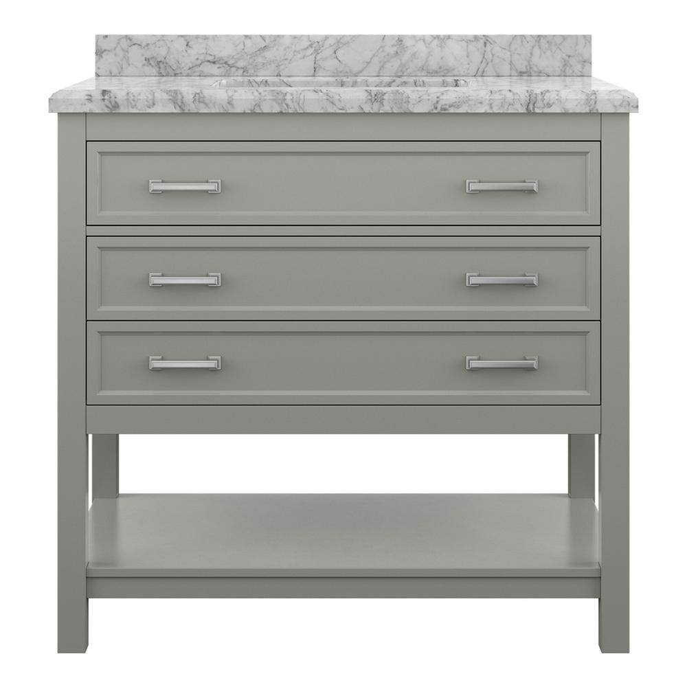 37" Modern Bathroom Vanity in Gray with Carrara White Marble Countertop