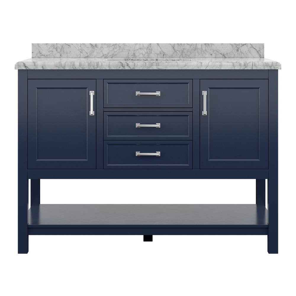 49" Modern Bathroom Vanity in Blue with Carrara White Marble Countertop