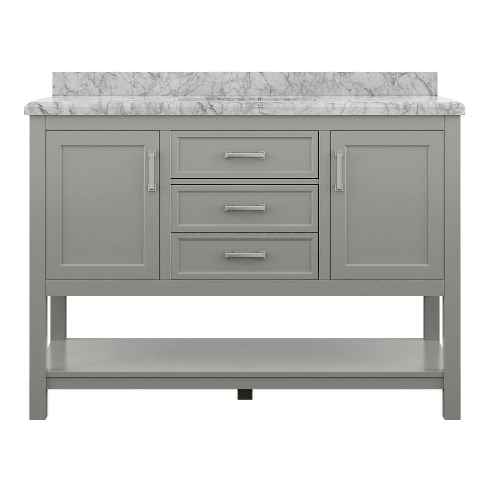 49" Modern Bathroom Vanity in Gray with Carrara White Marble Countertop