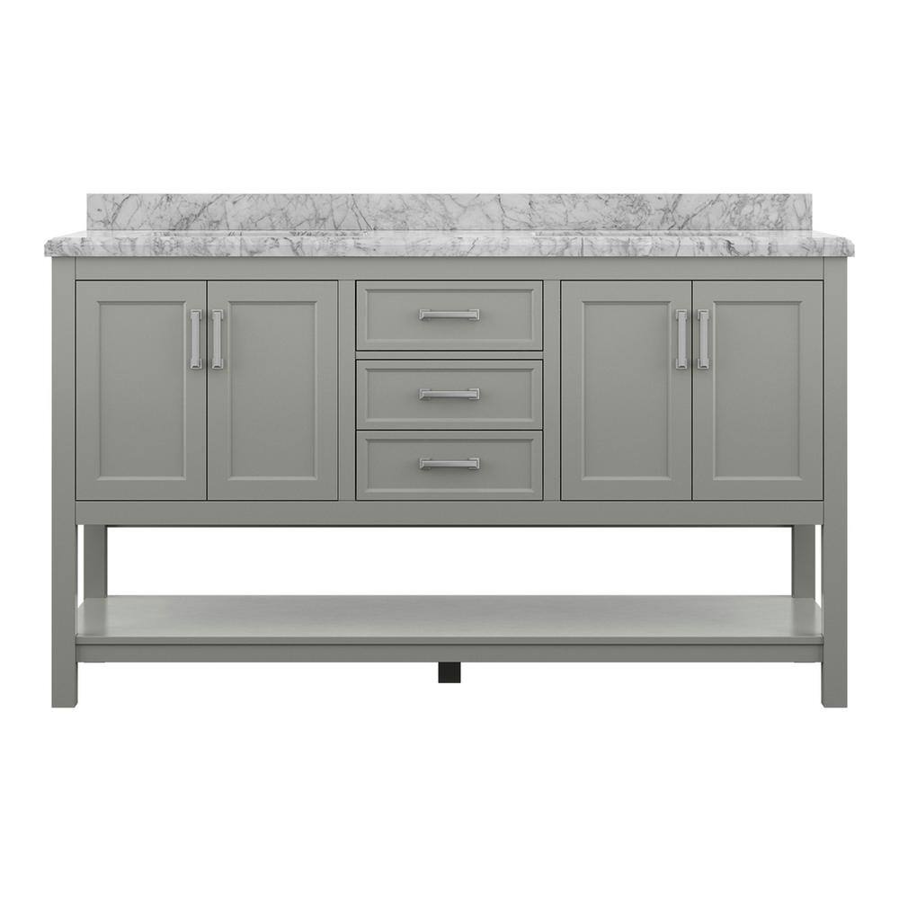 61" Modern Bathroom Vanity in Gray with Carrara White Marble Countertop